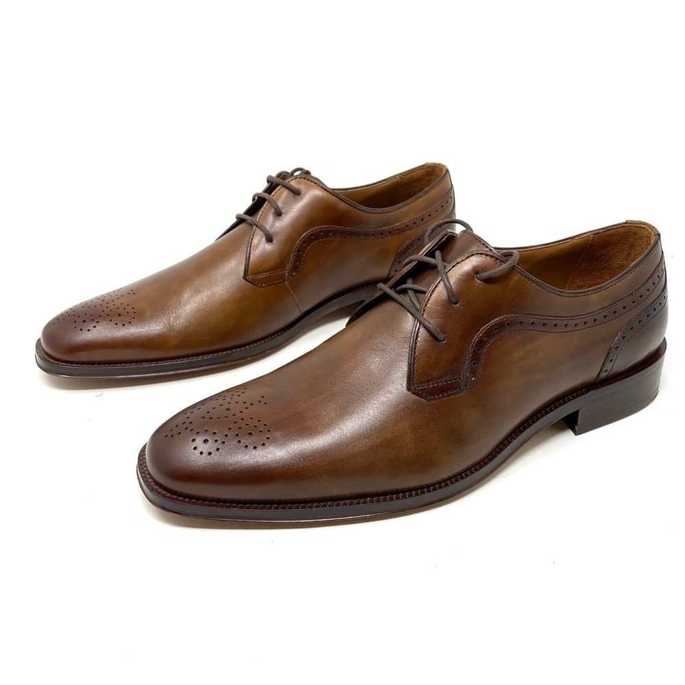 Johnston & Murphy Boydstun Plain Toe Medallion Tan Italian Calfskin - Picture 2 of 9